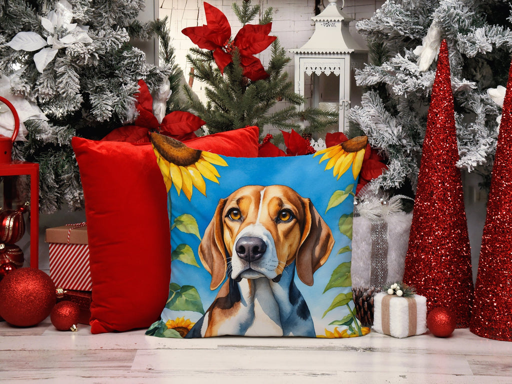American Foxhound in Sunflowers Throw Pillow-4