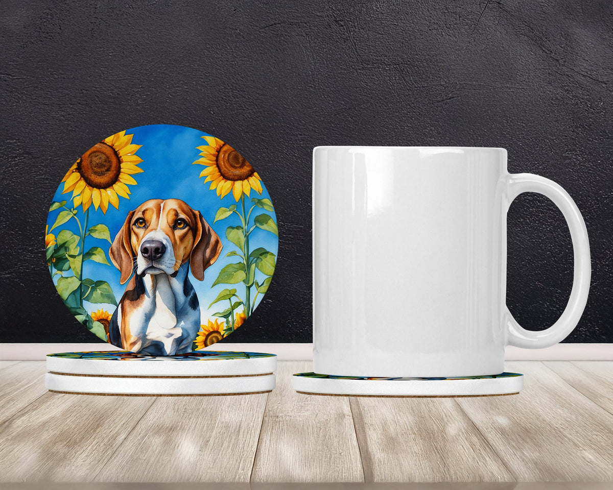 American Foxhound in Sunflowers Large Sandstone Coasters Pack of 4-1