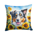 Australian Shepherd in Sunflowers Throw Pillow-0