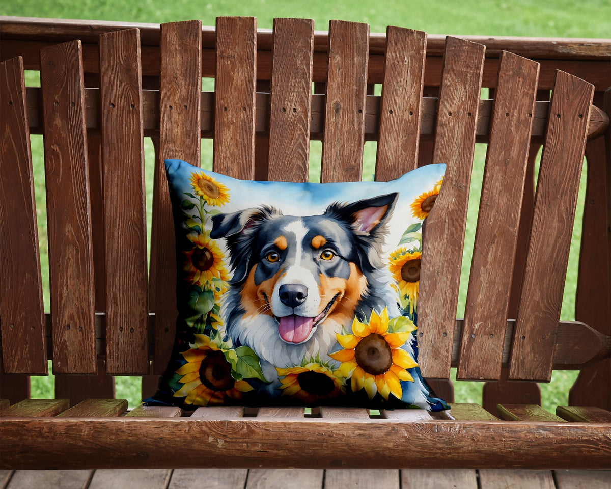 Australian Shepherd in Sunflowers Throw Pillow-1