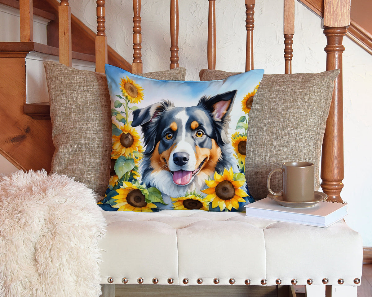 Australian Shepherd in Sunflowers Throw Pillow-2