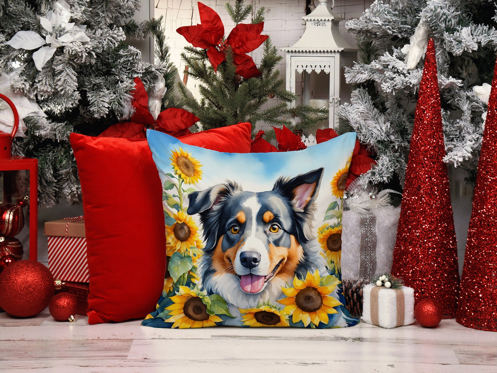 Australian Shepherd in Sunflowers Throw Pillow-4