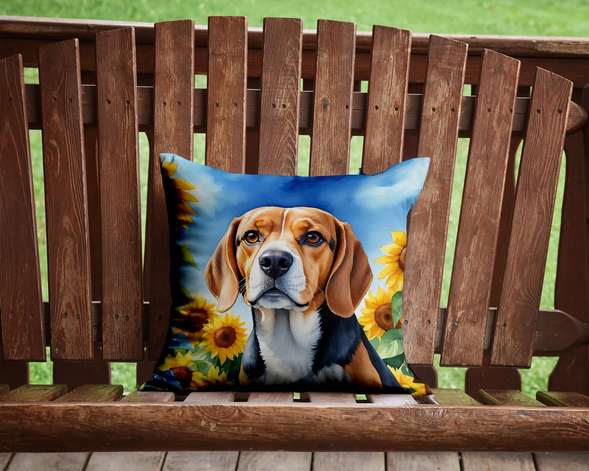 Beagle in Sunflowers Throw Pillow-1