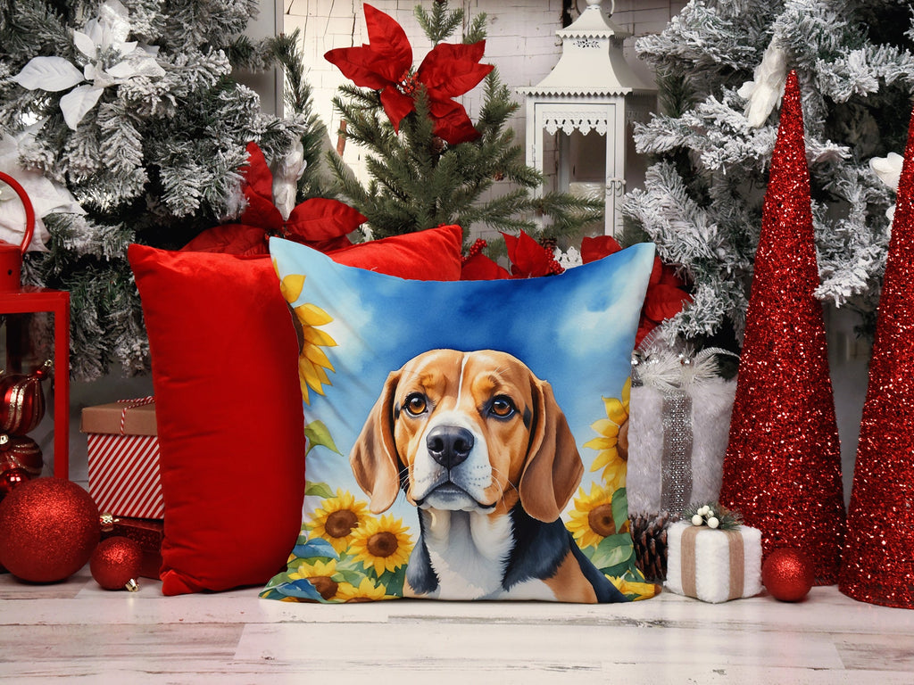 Beagle in Sunflowers Throw Pillow-4