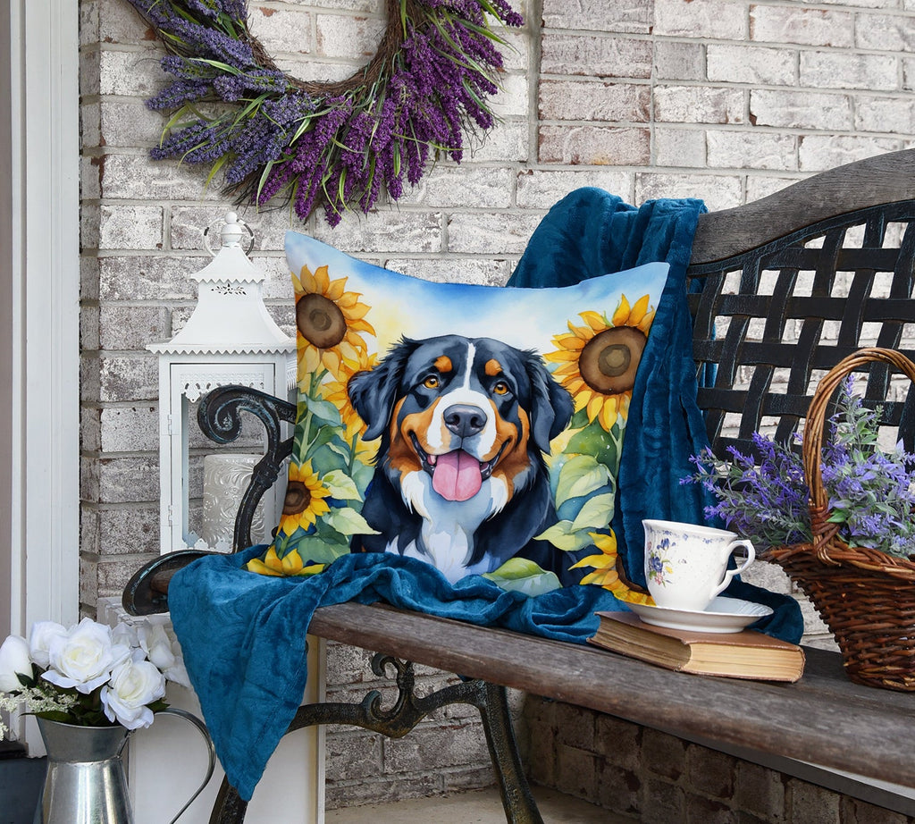 Bernese Mountain Dog in Sunflowers Throw Pillow-3