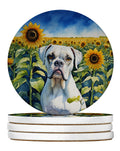 Boxer in Sunflowers Large Sandstone Coasters Pack of 4-0