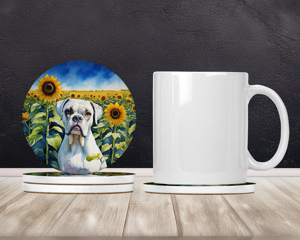 Boxer in Sunflowers Large Sandstone Coasters Pack of 4-1