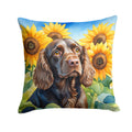 Boykin Spaniel in Sunflowers Throw Pillow-0