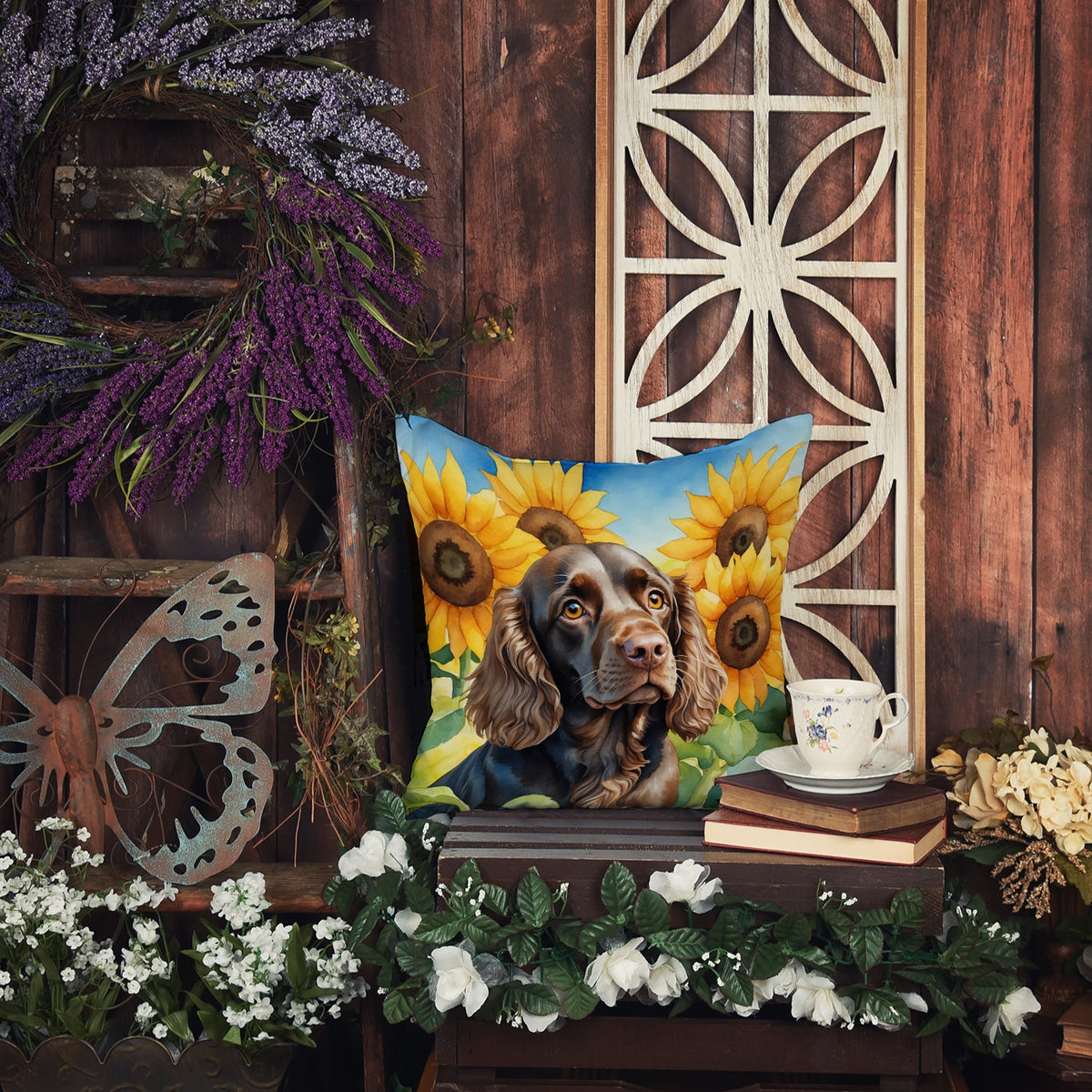 Boykin Spaniel in Sunflowers Throw Pillow-4