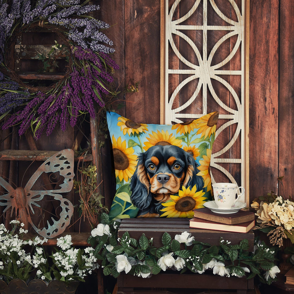 Cavalier Spaniel in Sunflowers Throw Pillow-4
