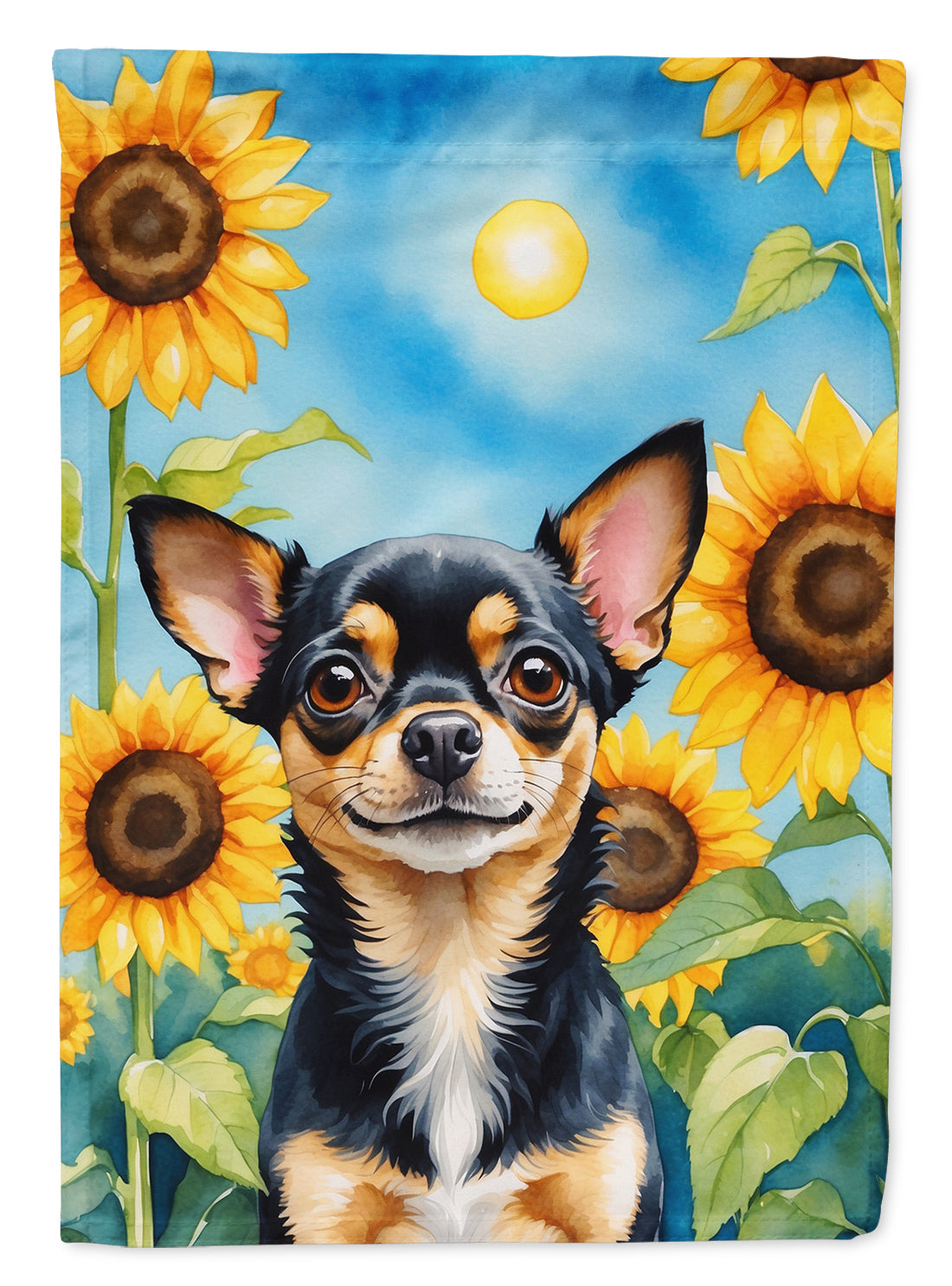 Chihuahua in Sunflowers House Flag-0