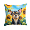Chihuahua in Sunflowers Throw Pillow-0