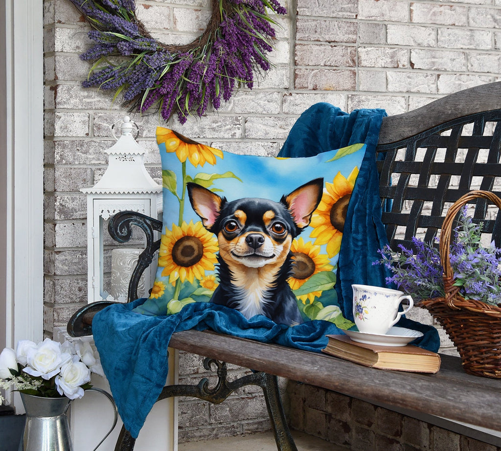 Chihuahua in Sunflowers Throw Pillow-3