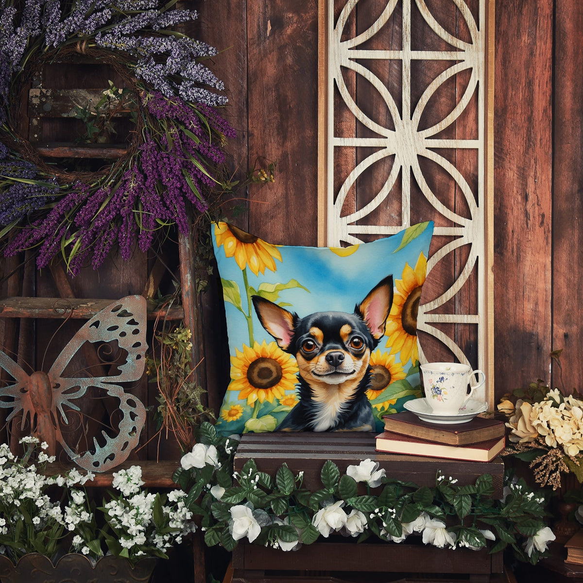 Chihuahua in Sunflowers Throw Pillow-4