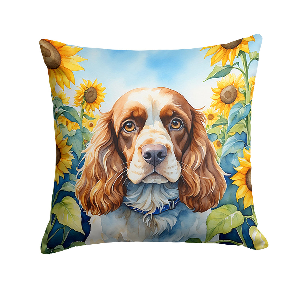Cocker Spaniel in Sunflowers Throw Pillow-0