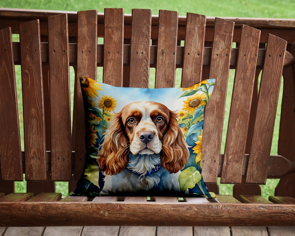 Cocker Spaniel in Sunflowers Throw Pillow-1