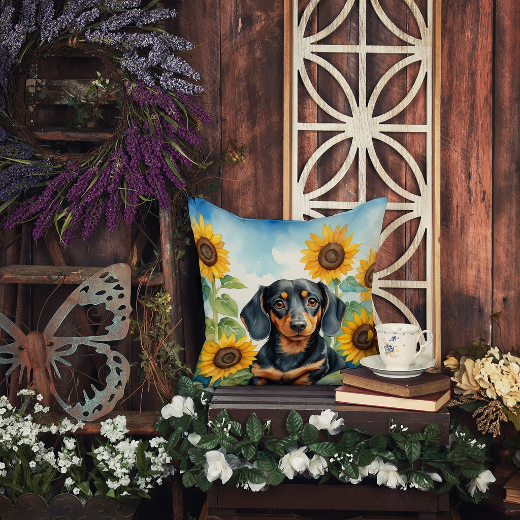 Dachshund in Sunflowers Throw Pillow-4