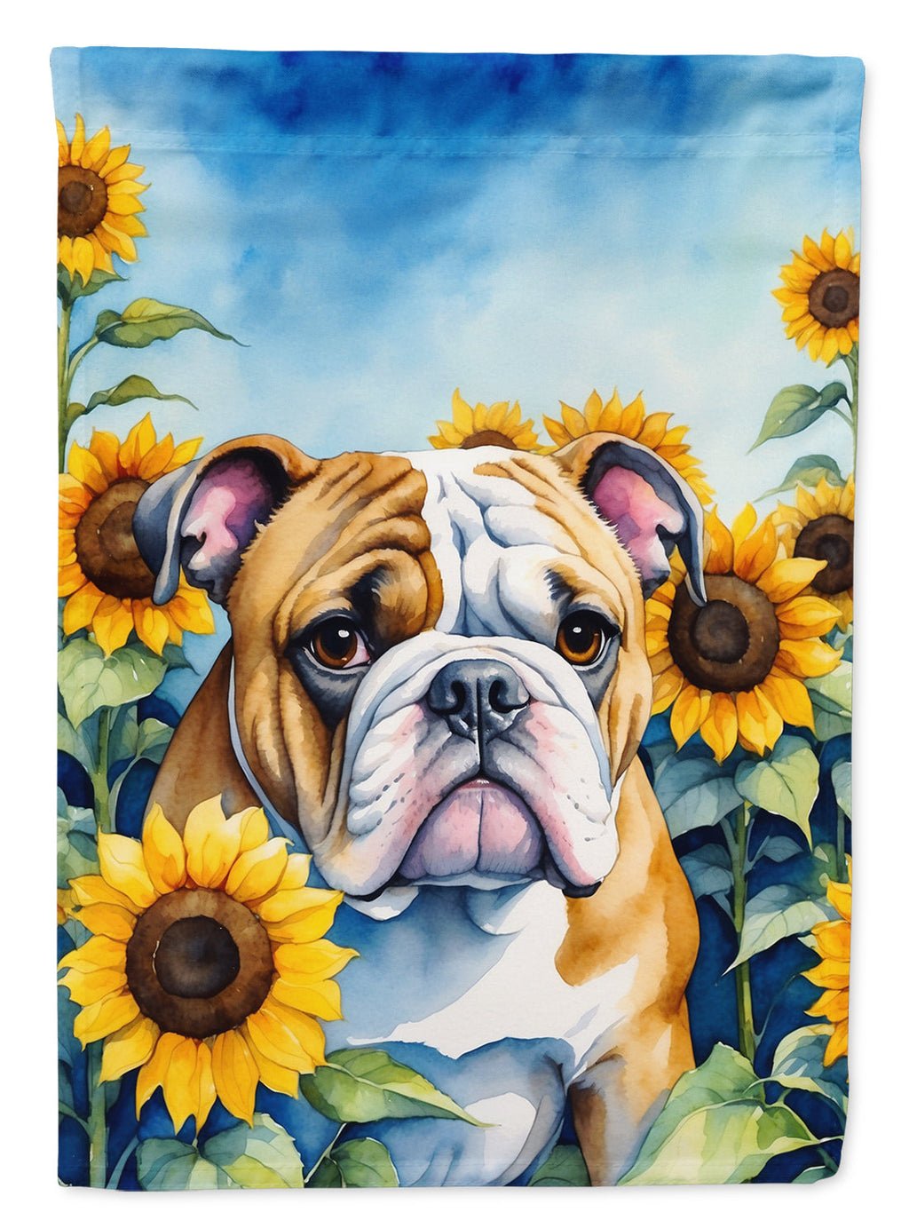 English Bulldog in Sunflowers House Flag-0