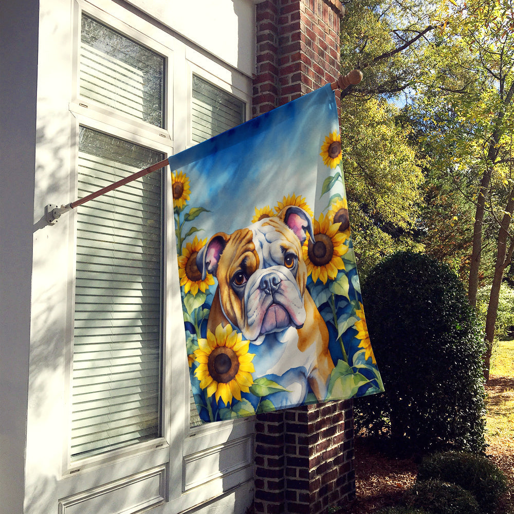English Bulldog in Sunflowers House Flag-1