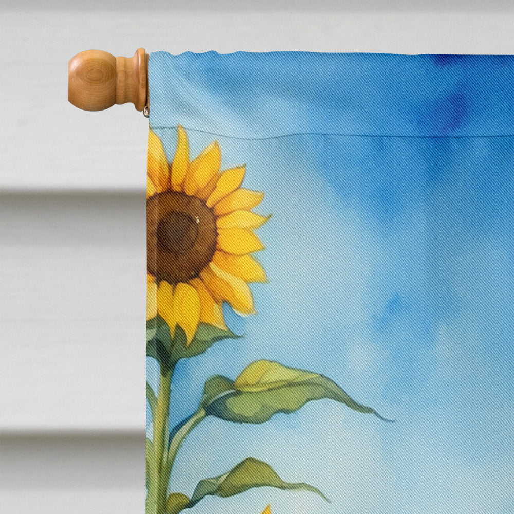 English Bulldog in Sunflowers House Flag-2