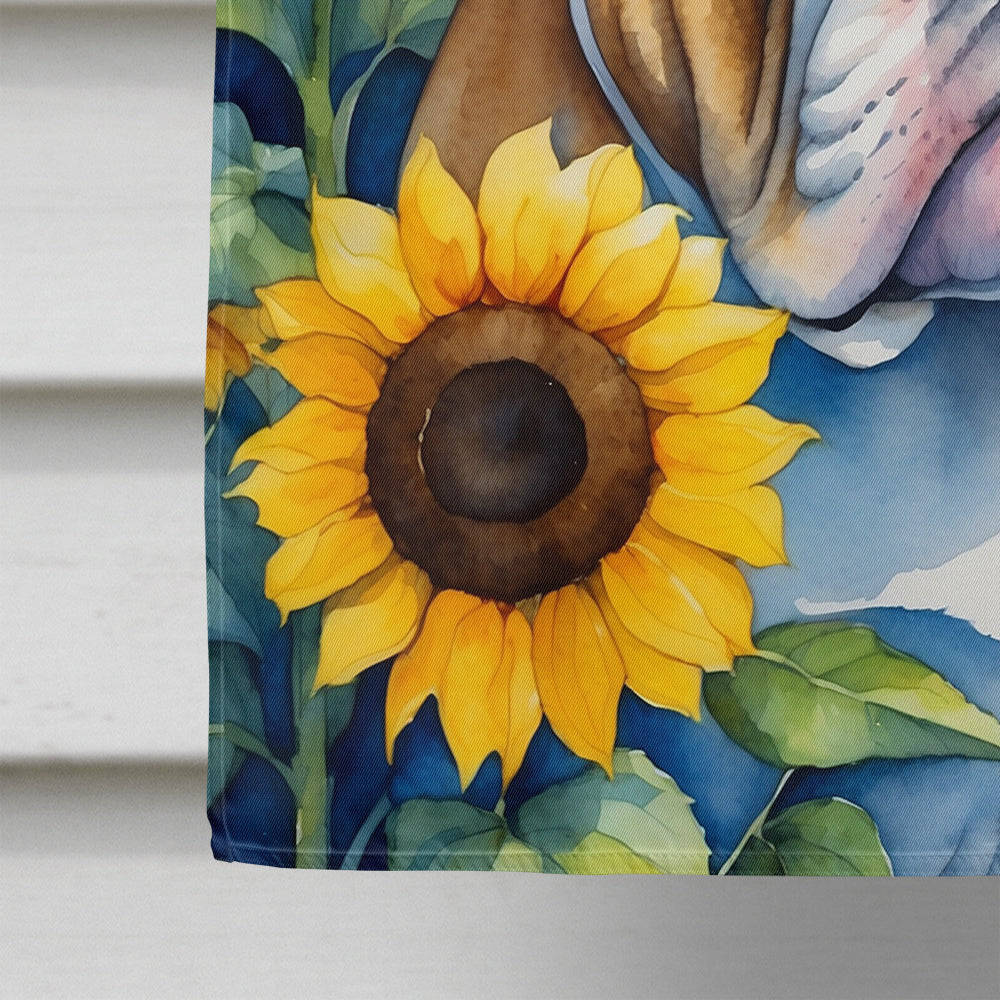 English Bulldog in Sunflowers House Flag-3
