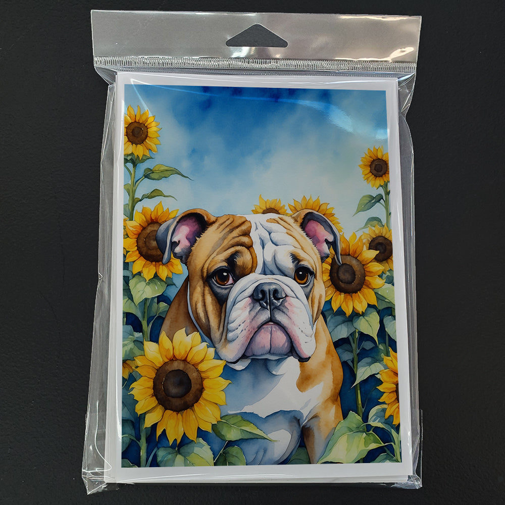 English Bulldog in Sunflowers Greeting Cards Pack of 8-2