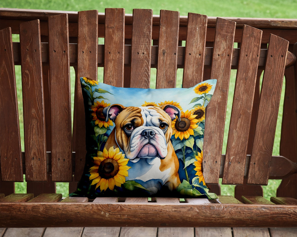 English Bulldog in Sunflowers Throw Pillow-1