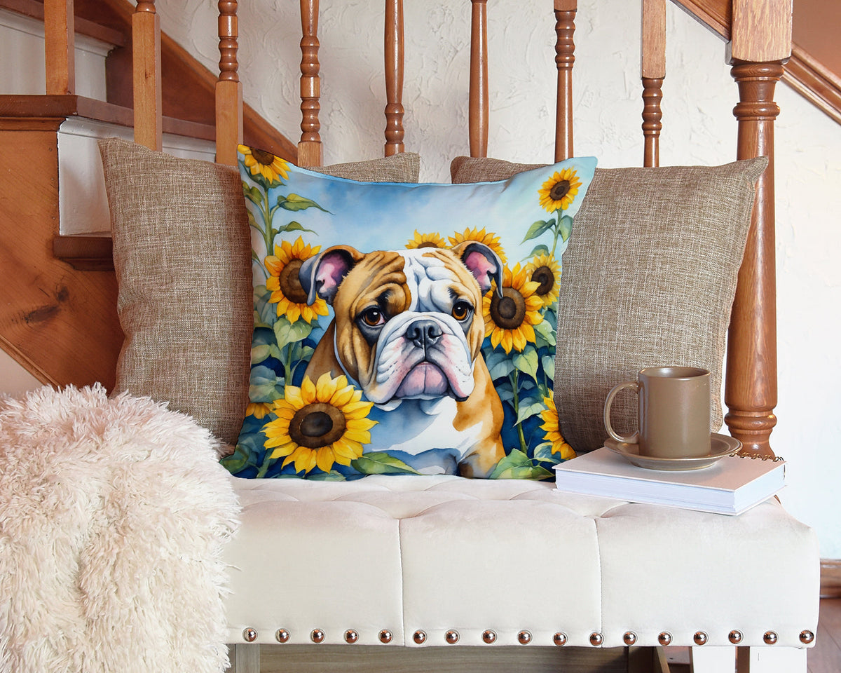 English Bulldog in Sunflowers Throw Pillow-2