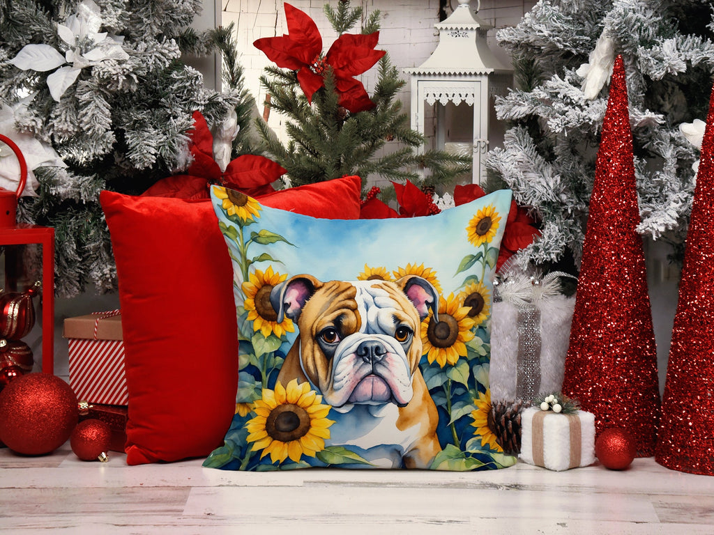 English Bulldog in Sunflowers Throw Pillow-4