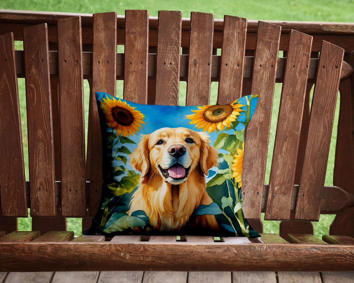 Golden Retriever in Sunflowers Throw Pillow-1