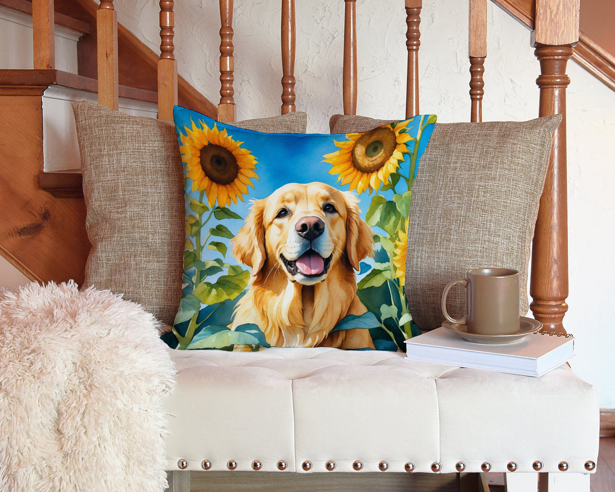 Golden Retriever in Sunflowers Throw Pillow-2