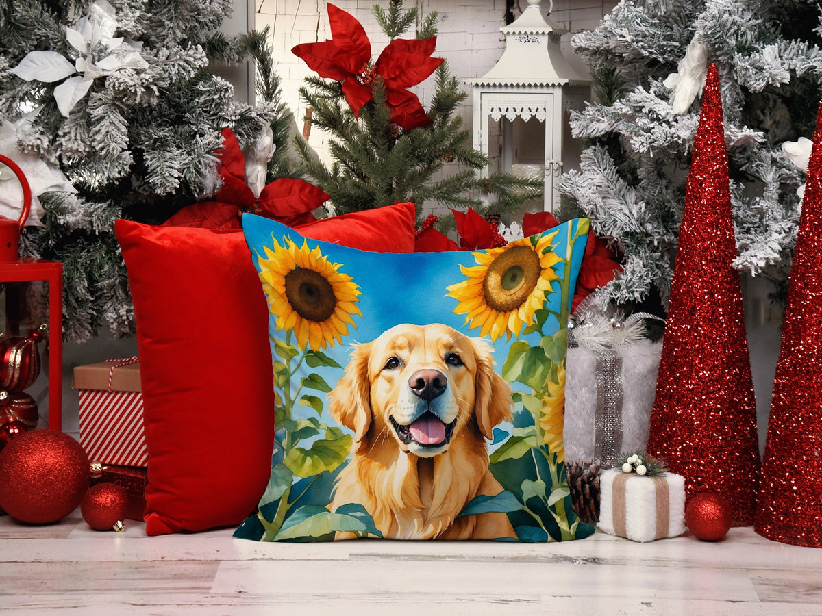Golden Retriever in Sunflowers Throw Pillow-4