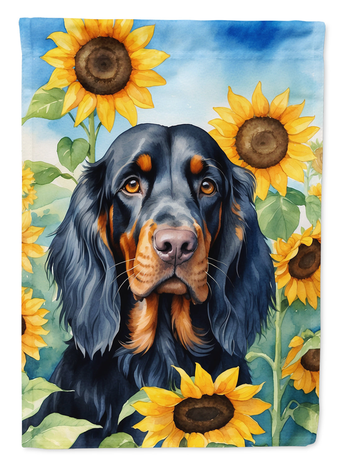 Gordon Setter in Sunflowers House Flag-0