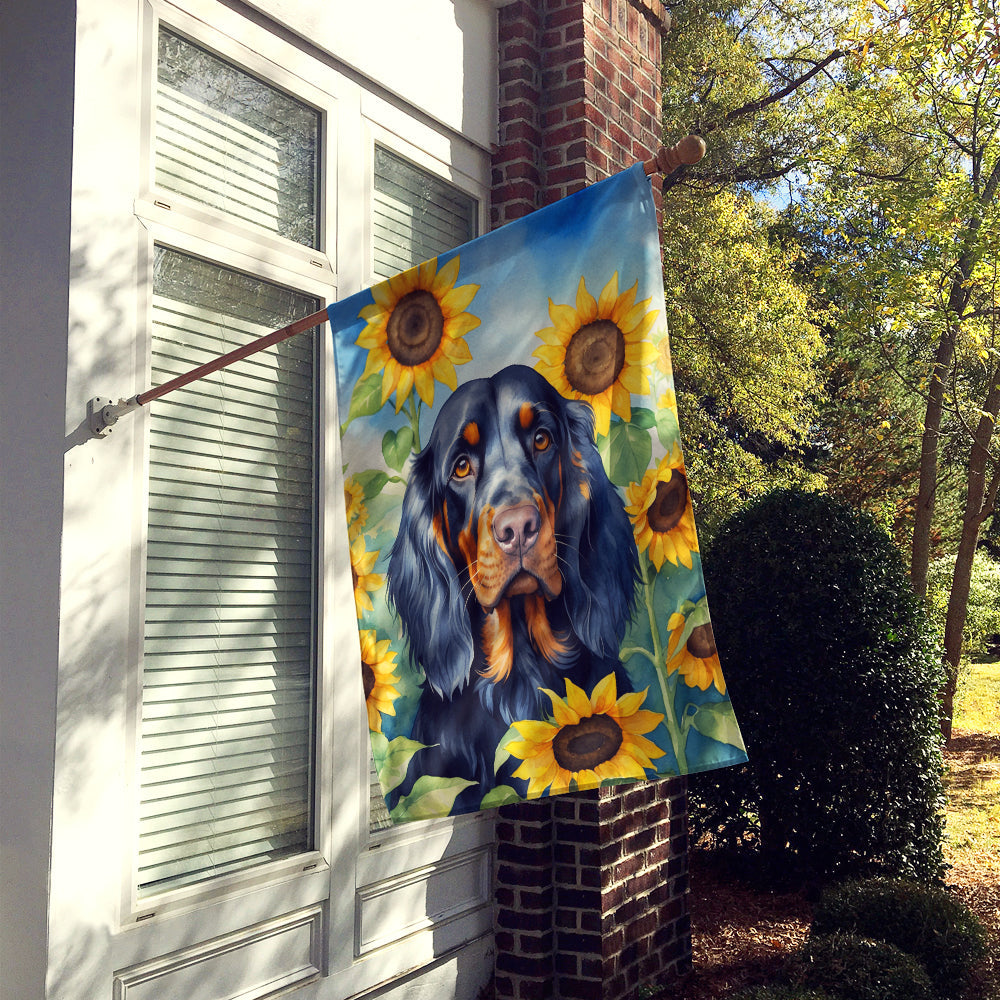 Gordon Setter in Sunflowers House Flag-1