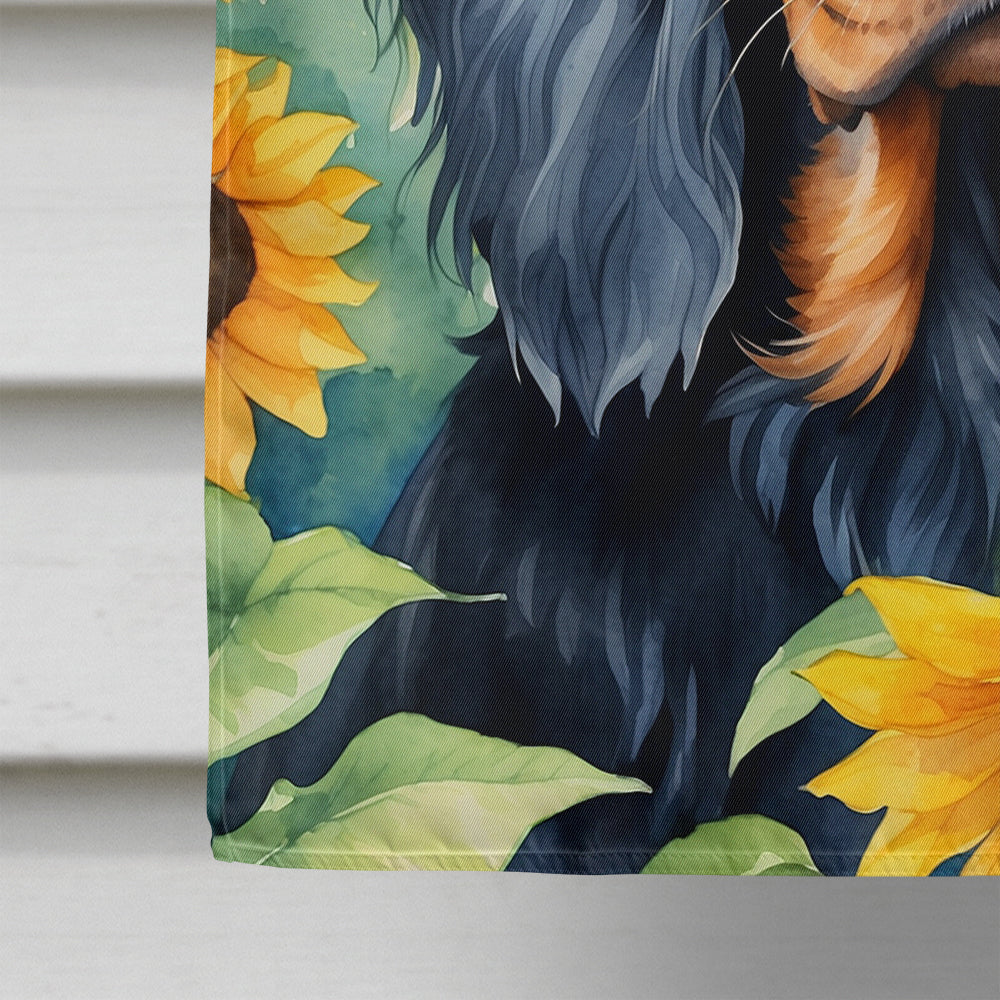 Gordon Setter in Sunflowers House Flag-3