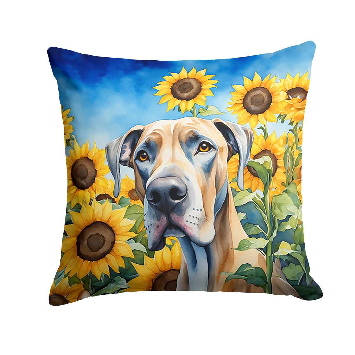Great Dane in Sunflowers Throw Pillow-0
