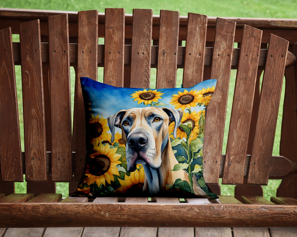 Great Dane in Sunflowers Throw Pillow-1