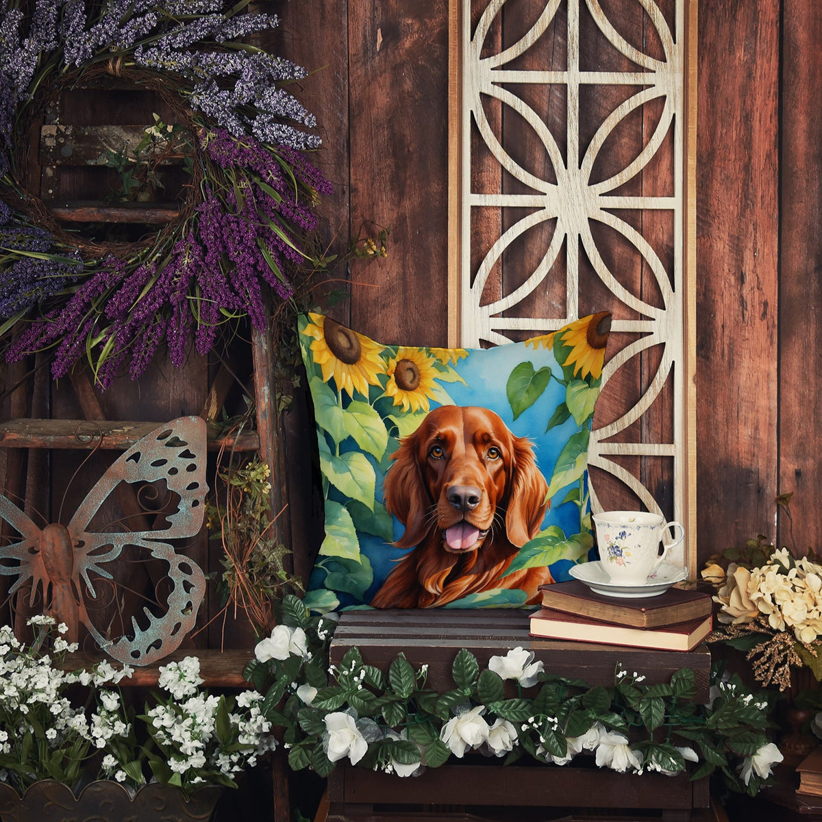 Irish Setter in Sunflowers Throw Pillow-3