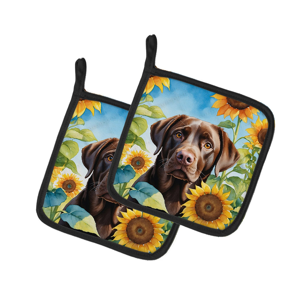 Labrador Retriever in Sunflowers Pair of Pot Holders-0