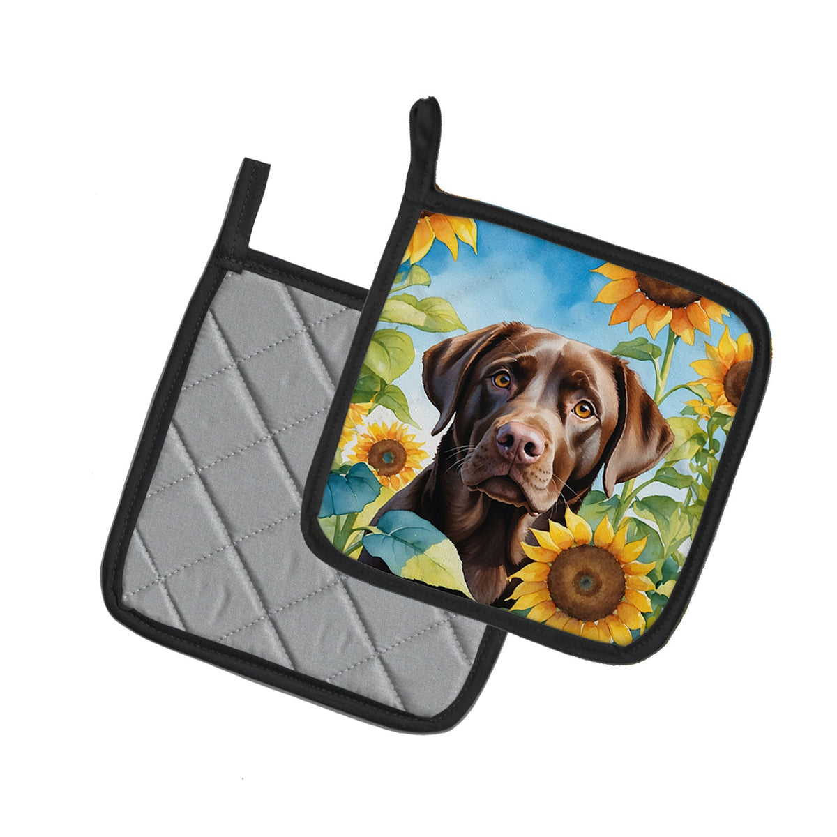 Labrador Retriever in Sunflowers Pair of Pot Holders-1
