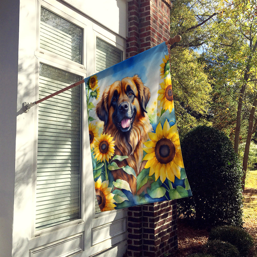 Leonberger in Sunflowers House Flag-1