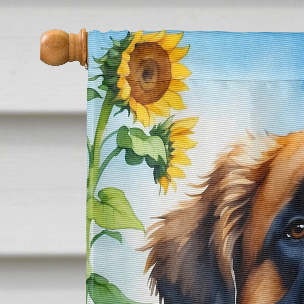 Leonberger in Sunflowers House Flag-2
