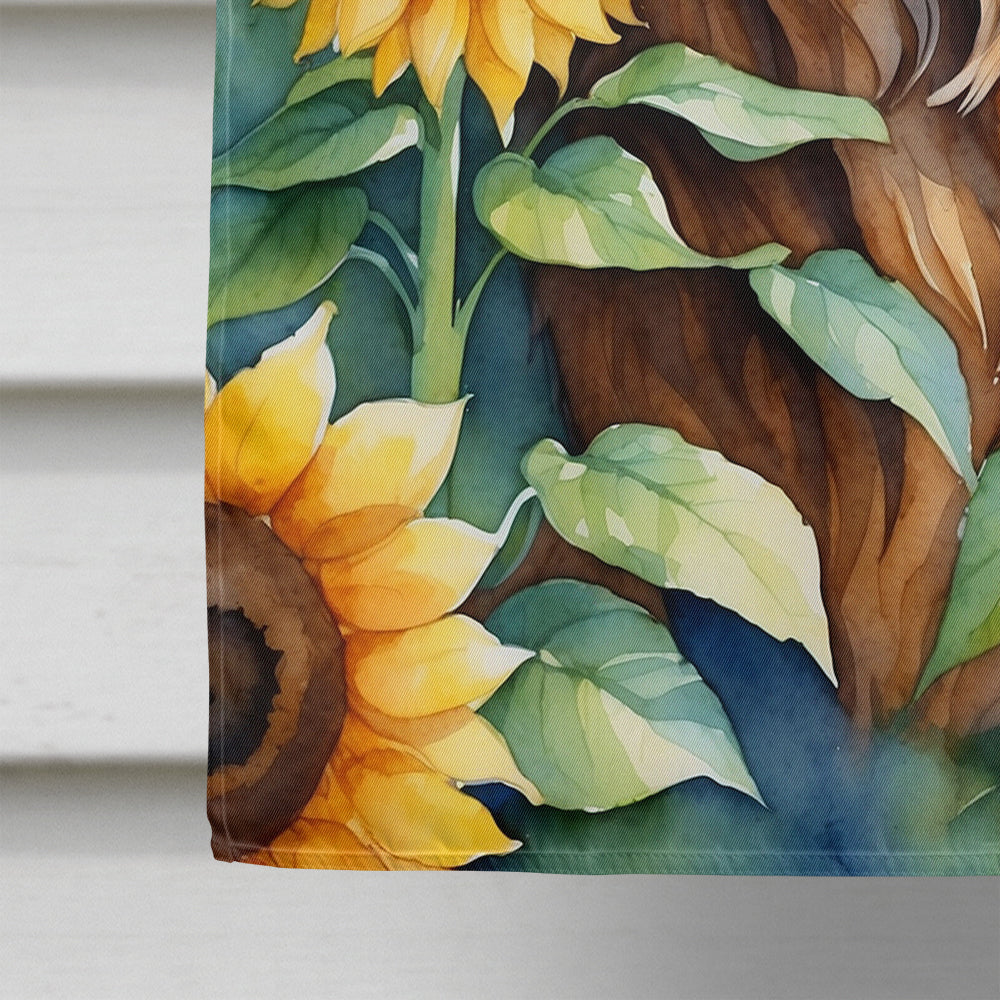 Leonberger in Sunflowers House Flag-3