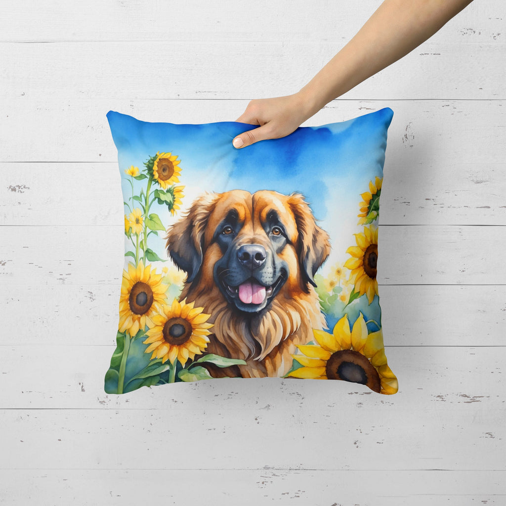 Leonberger in Sunflowers Throw Pillow-1
