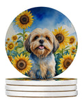 Lhasa Apso in Sunflowers Large Sandstone Coasters Pack of 4-0