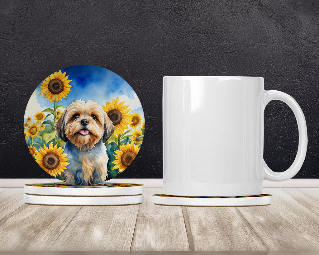 Lhasa Apso in Sunflowers Large Sandstone Coasters Pack of 4-1