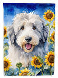 Old English Sheepdog in Sunflowers House Flag-0