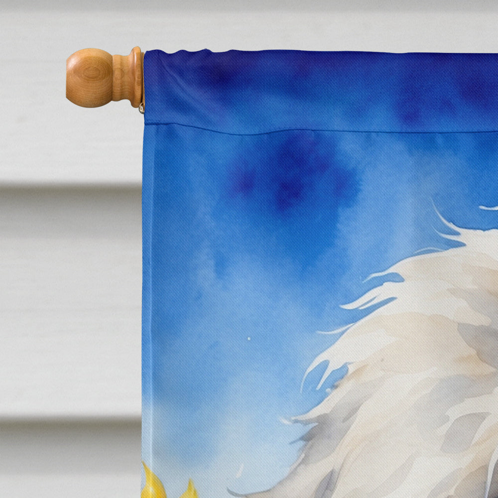 Old English Sheepdog in Sunflowers House Flag-2