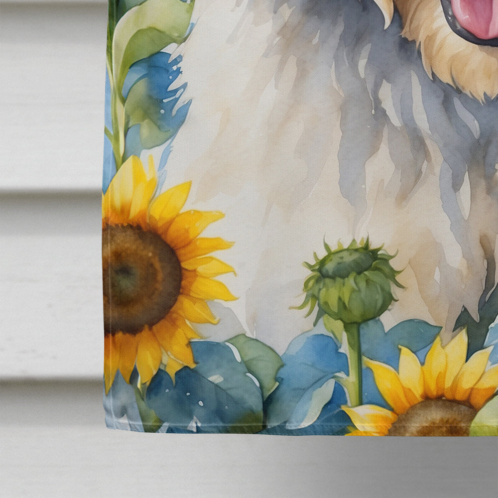 Old English Sheepdog in Sunflowers House Flag-3