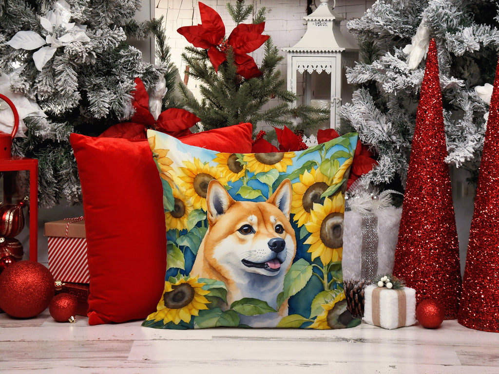 Shiba Inu in Sunflowers Throw Pillow-4